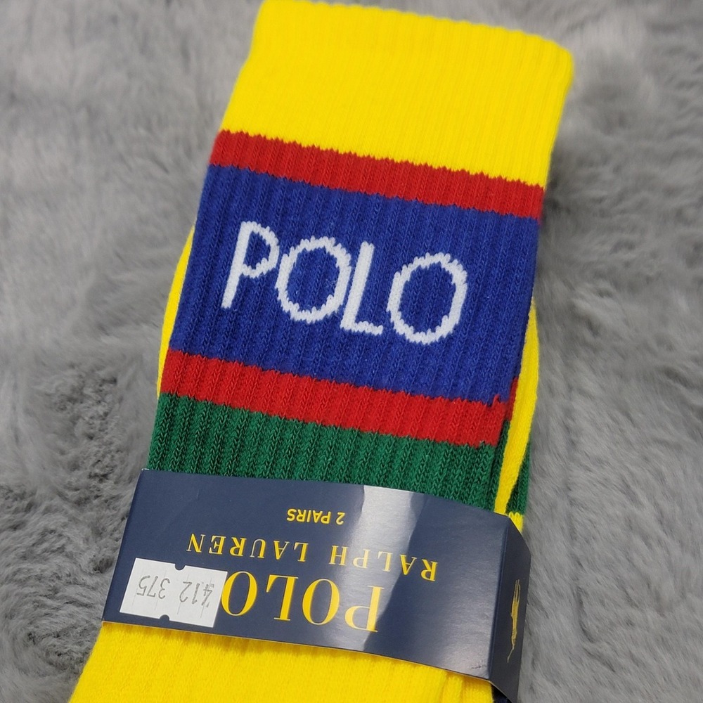 Polo Ralph Lauren Socks Mens 10-13 Multicolor Stripe POLO Logo Mid Calf 2 Pairs - Picture 4 of 6